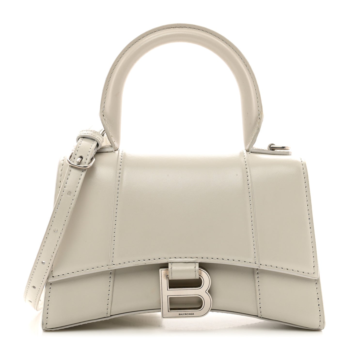 Shiny Box Calfskin Hourglass Top Handle Bag XS Chalky White
