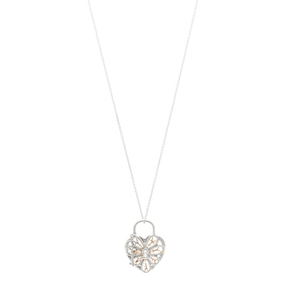 Tiffany Sterling Silver 18K Rose Gold Filigree Heart Key Pendant Necklace 1 of 5