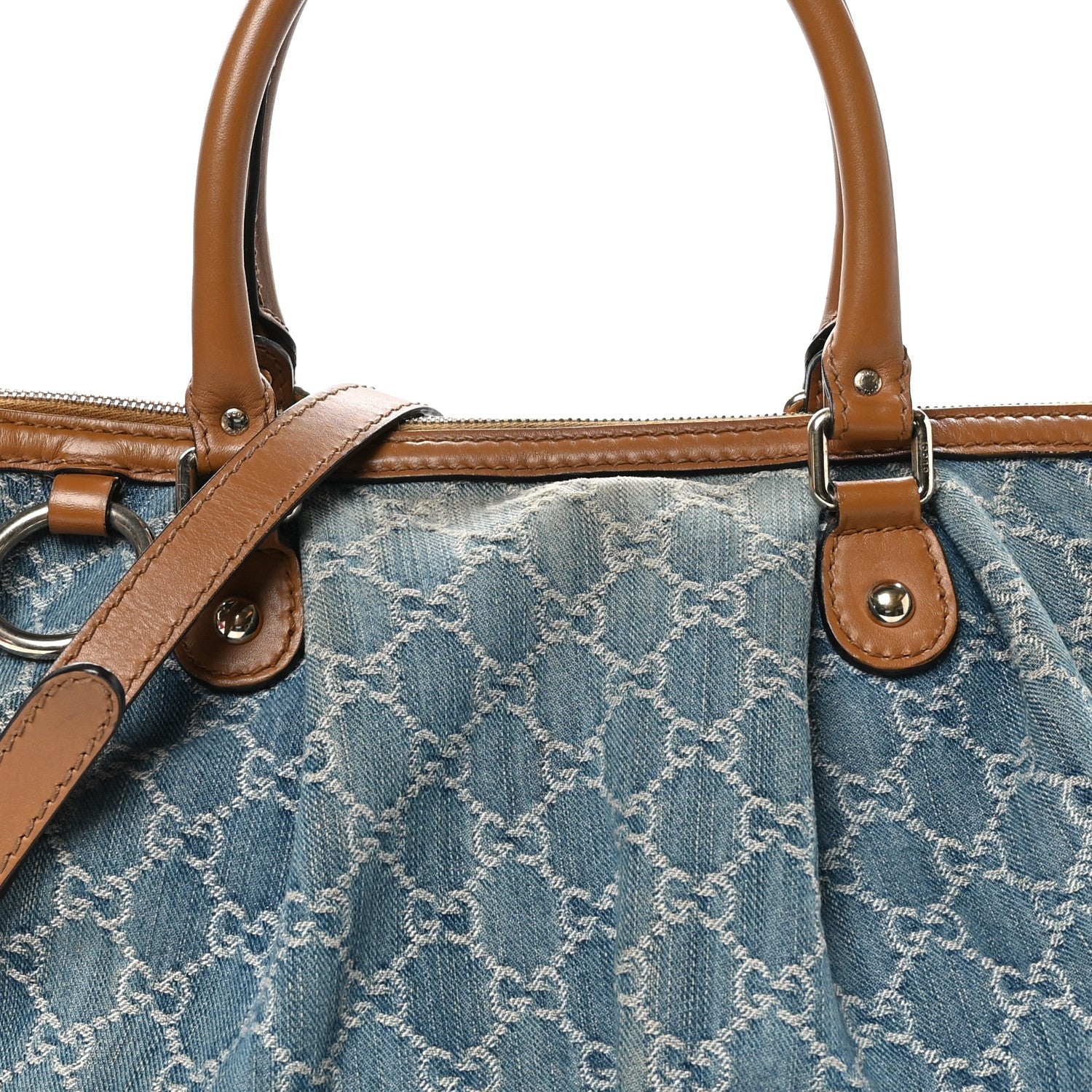 Gucci Denim Monogram Medium Sukey Top Handle Blue 8 of 10