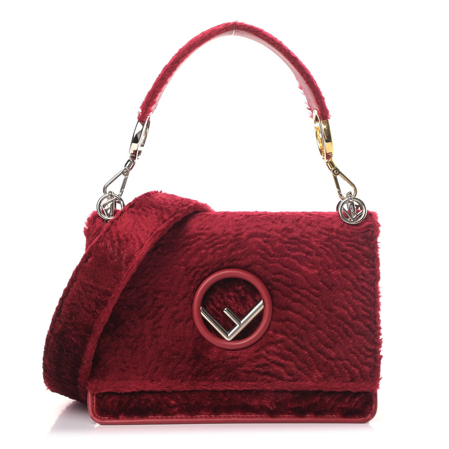 Velluto Astrakan Vitello Dolce F is Fendi Kan I Shoulder Bag Rosso