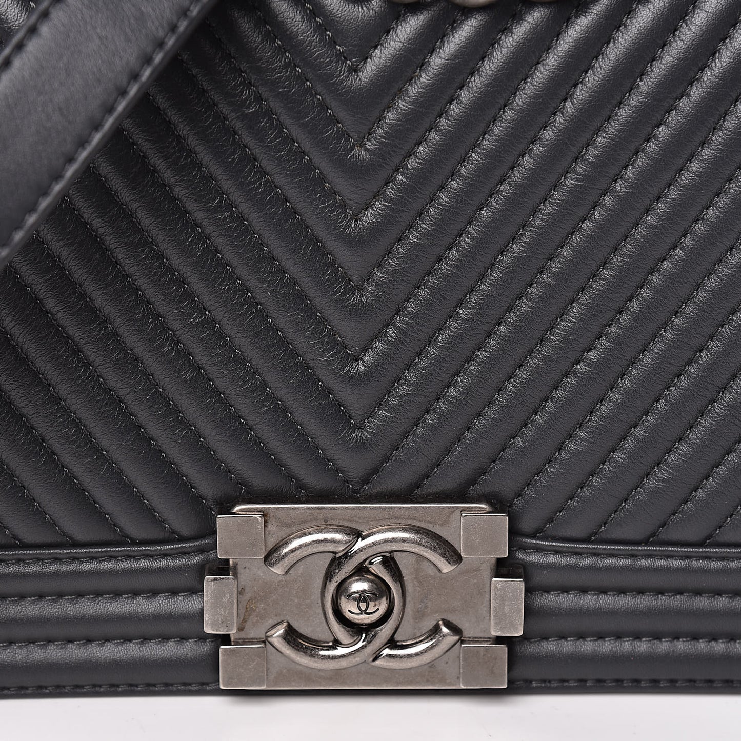 Calfskin Chevron Quilted Medium Boy Flap Grey