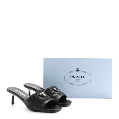 Prada Nappa Antique Metal Triangle Logo 55mm Slide Sandals 36.5 Black 9 of 9