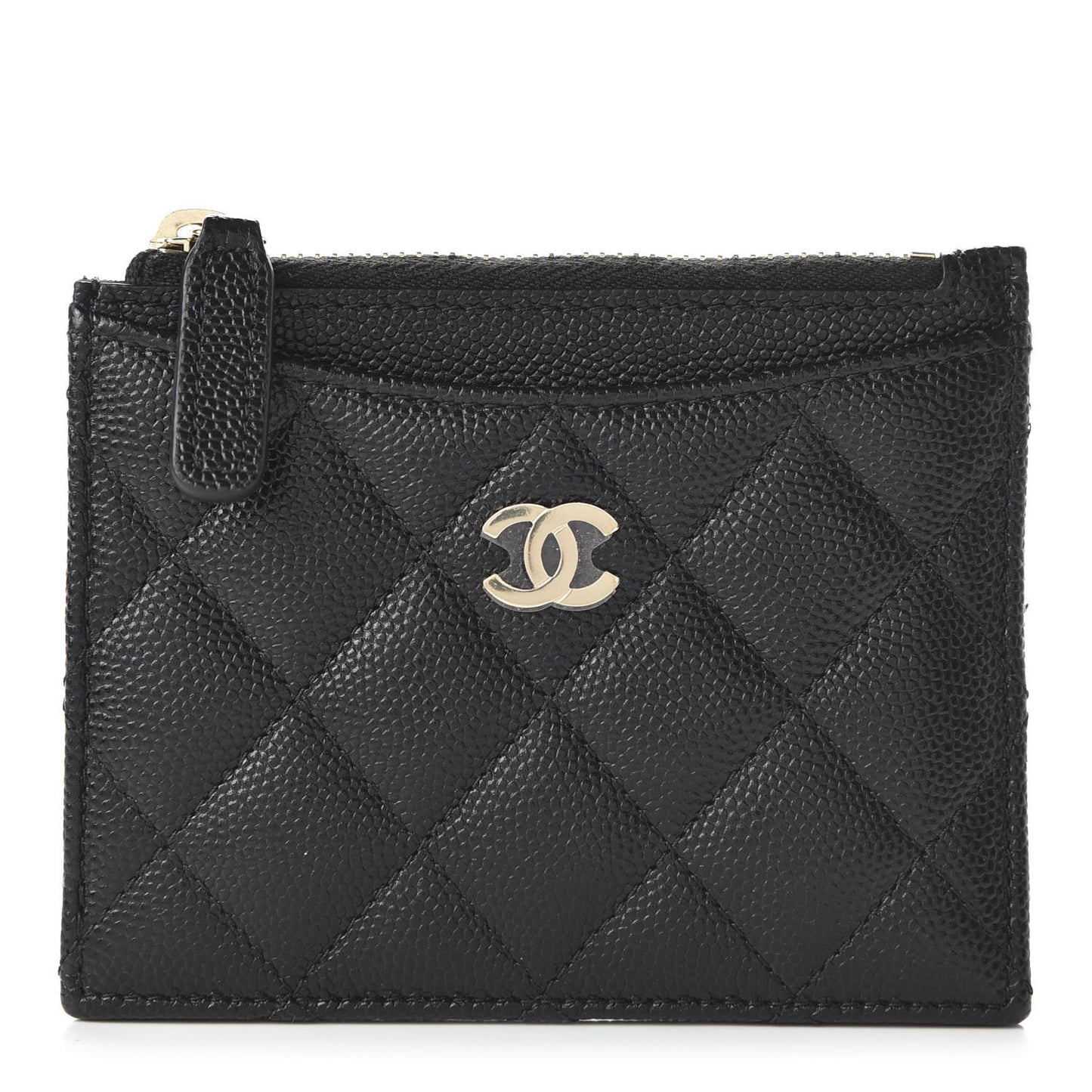 Caviar Quilted CC Zip Card Holder Black