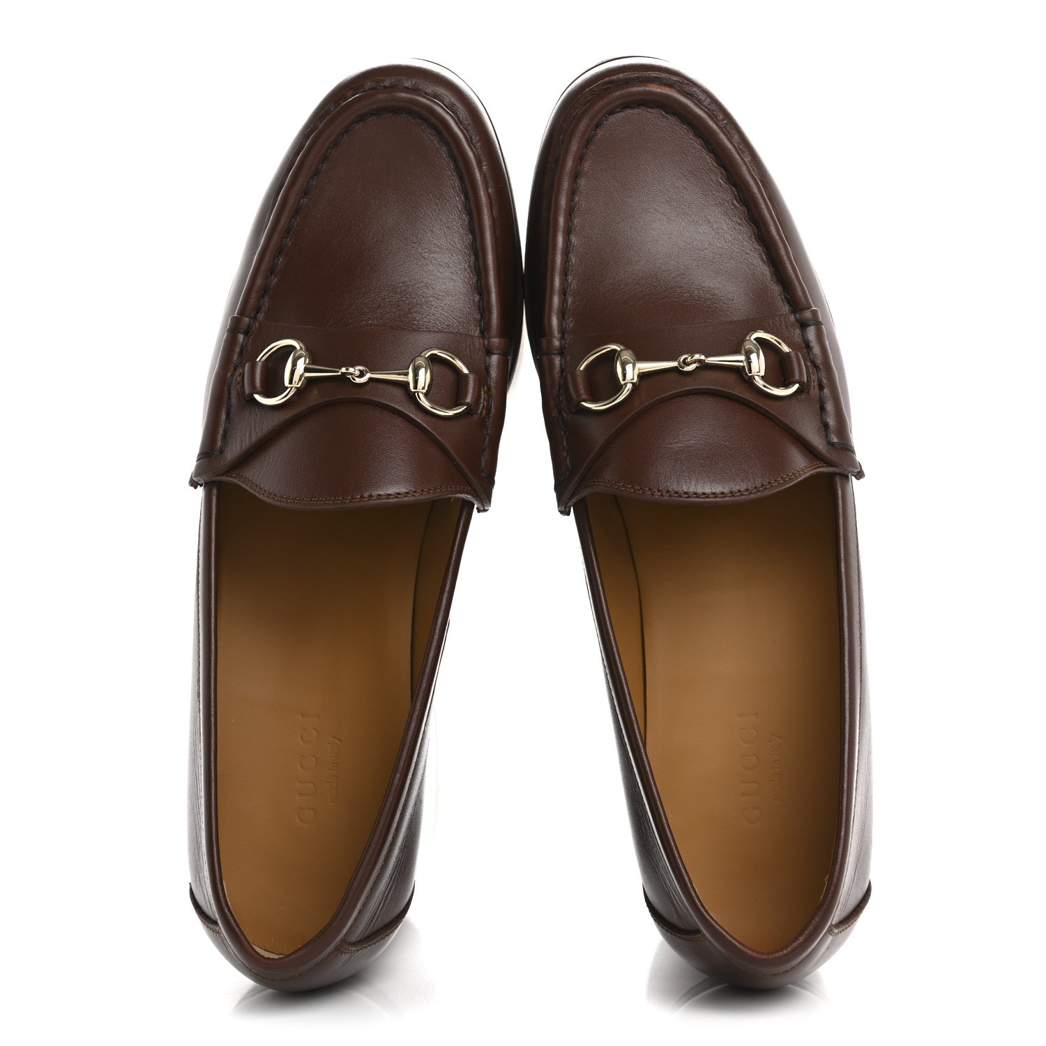 Gucci Ancora Calfskin Womens Horsebit Platform Loafers 37.5 Brown 2 of 13