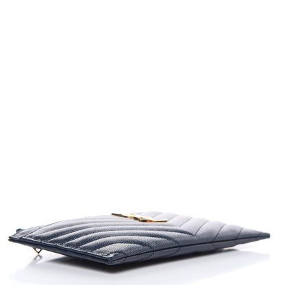Saint Laurent Grain De Poudre Chevron Monogram Bill Pouch Navy 4 of 8