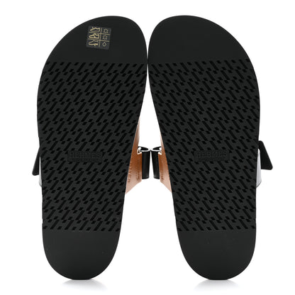 Hermes Calfskin Mens Chypre Sandals 41 Naturel Safari Black 5 of 10