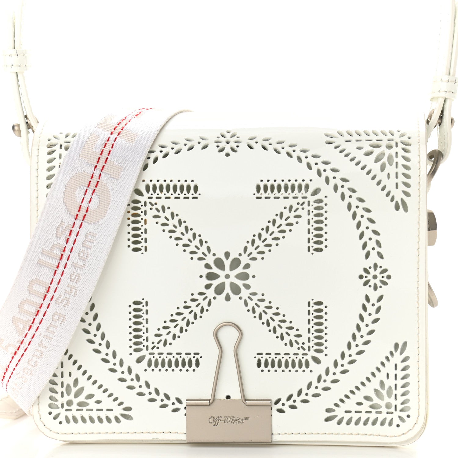 Off-White Calfskin Perforated Binder Flap Bag White 8 of 13
