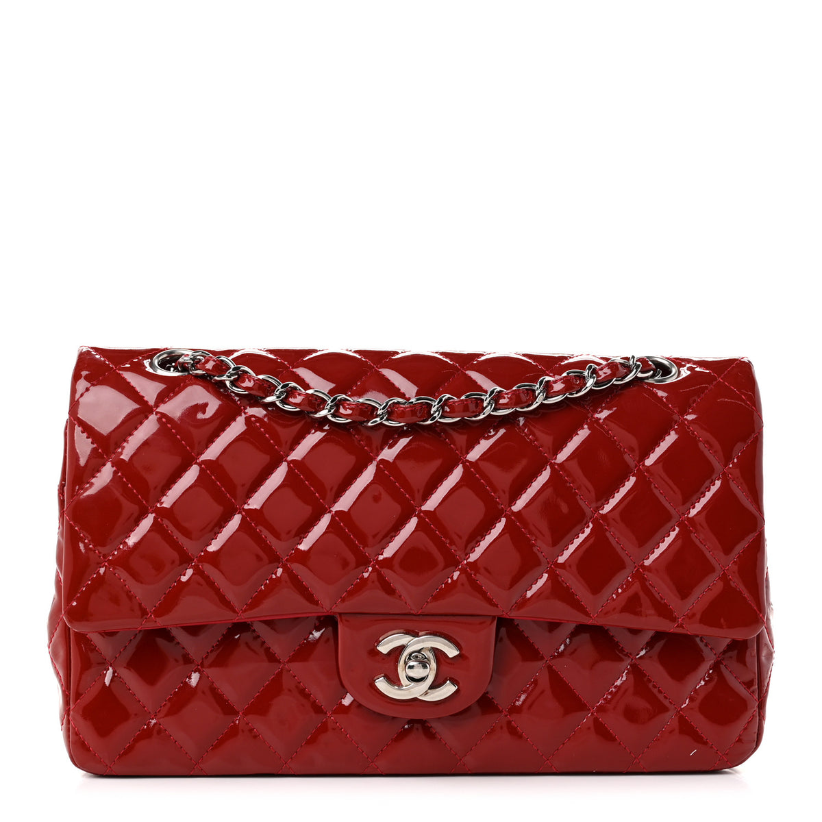 Chanel Patent Calfskin Quilted Medium Double Flap Red 1 of 10