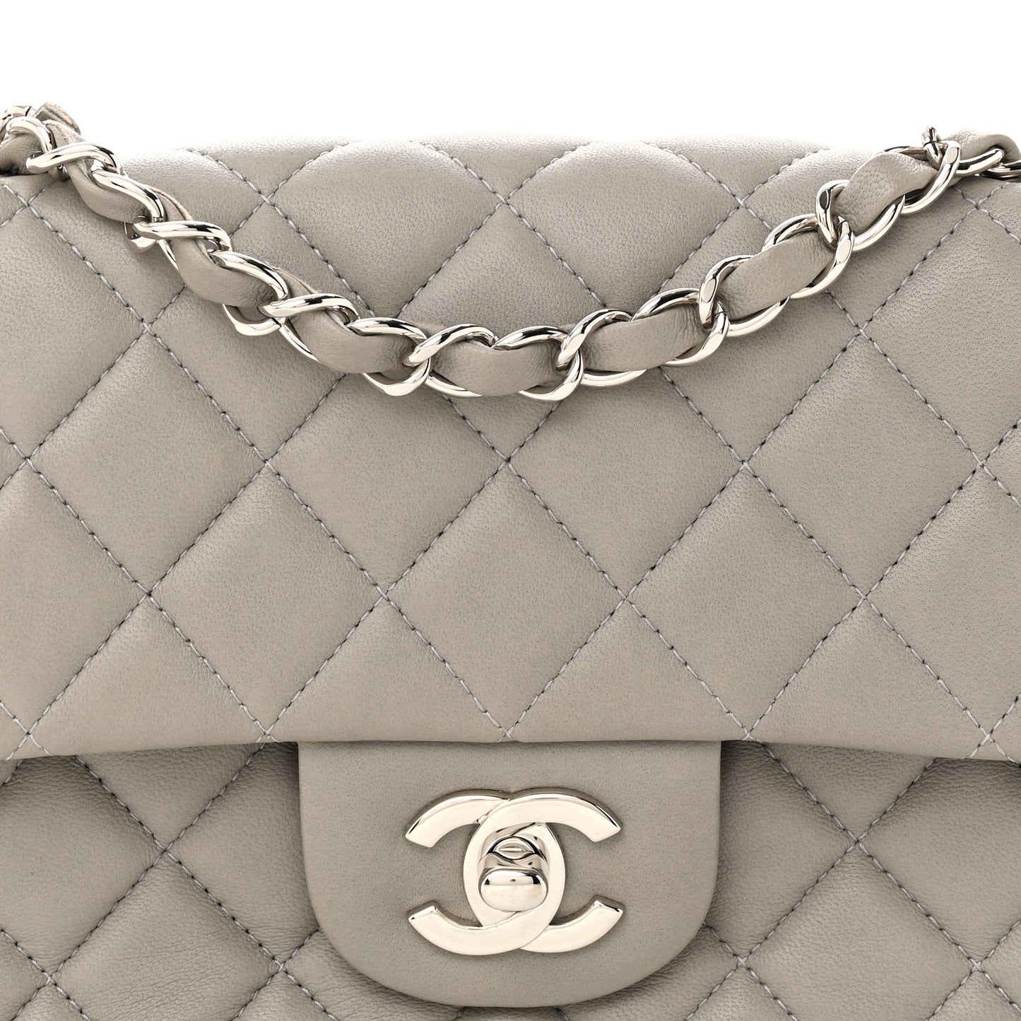 Lambskin Quilted Mini Rectangular Flap Grey