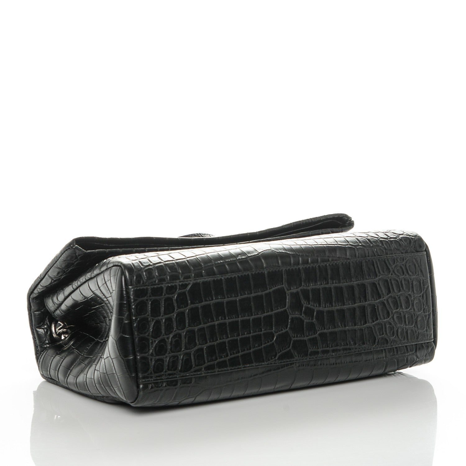 Saint Laurent Calfskin Crocodile Embossed Medium West Hollywood Monogram Fold-Over Black 4 of 6