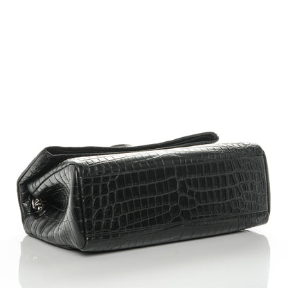 Saint Laurent Calfskin Crocodile Embossed Medium West Hollywood Monogram Fold-Over Black 4 of 6