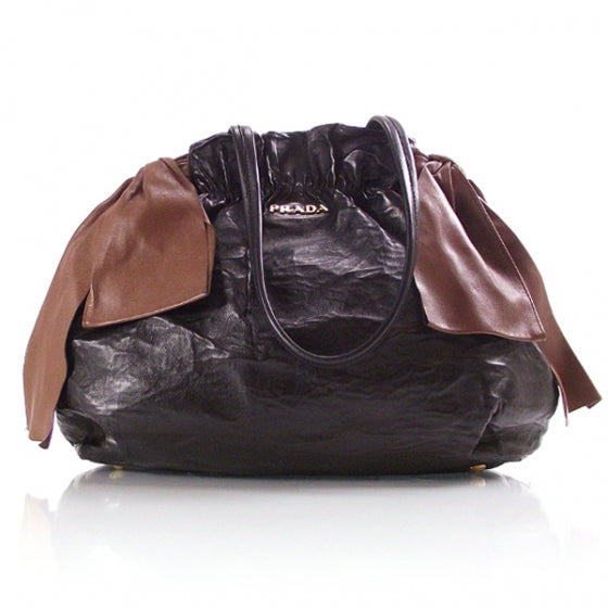 Prada Nappa Leather Gathered Bow Brown 1 of 10