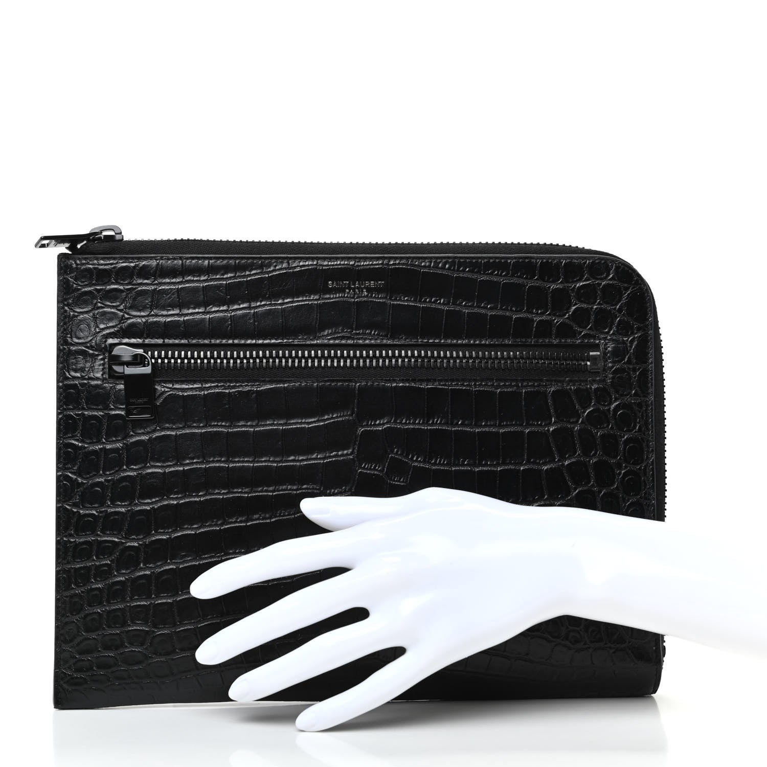 Saint Laurent Calfskin Crocodile Embossed iPad Case Black 2 of 7