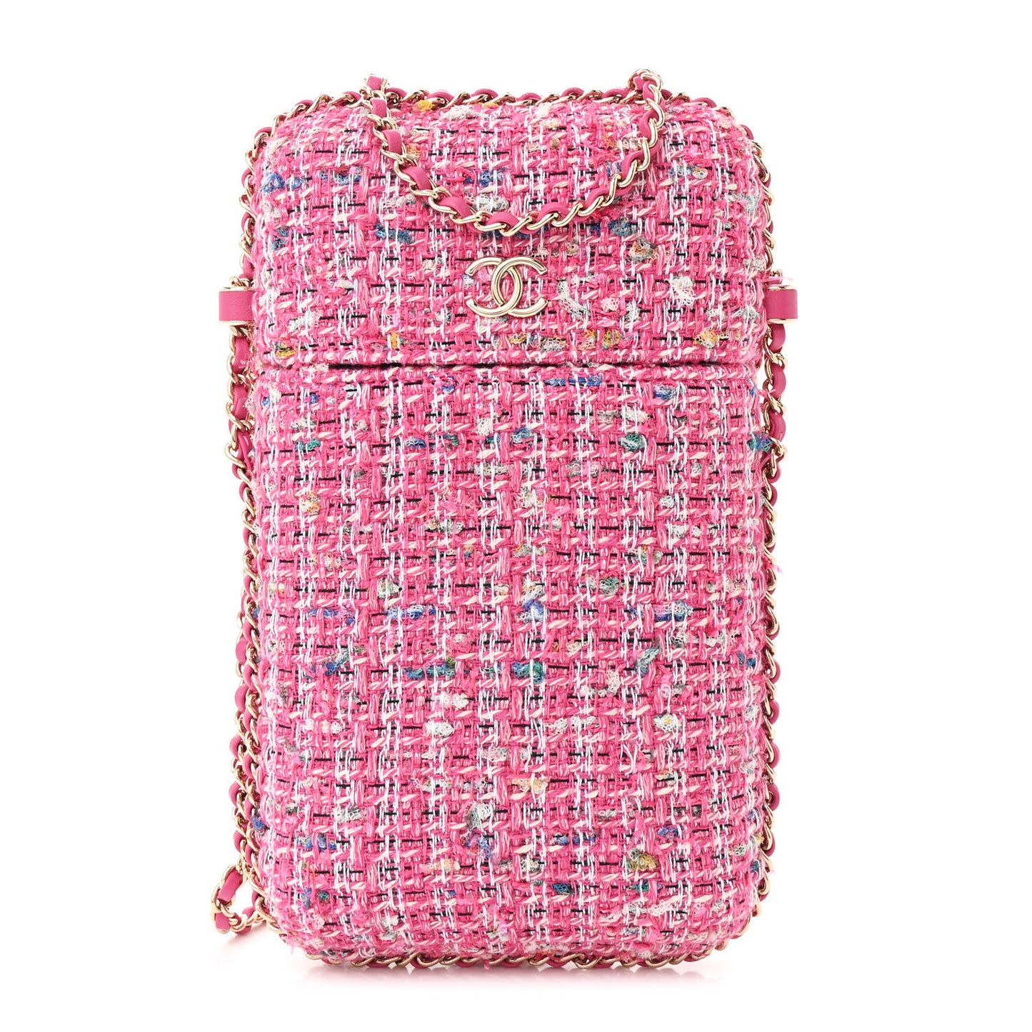 Tweed Chain Around Phone Holder Pink Blue White