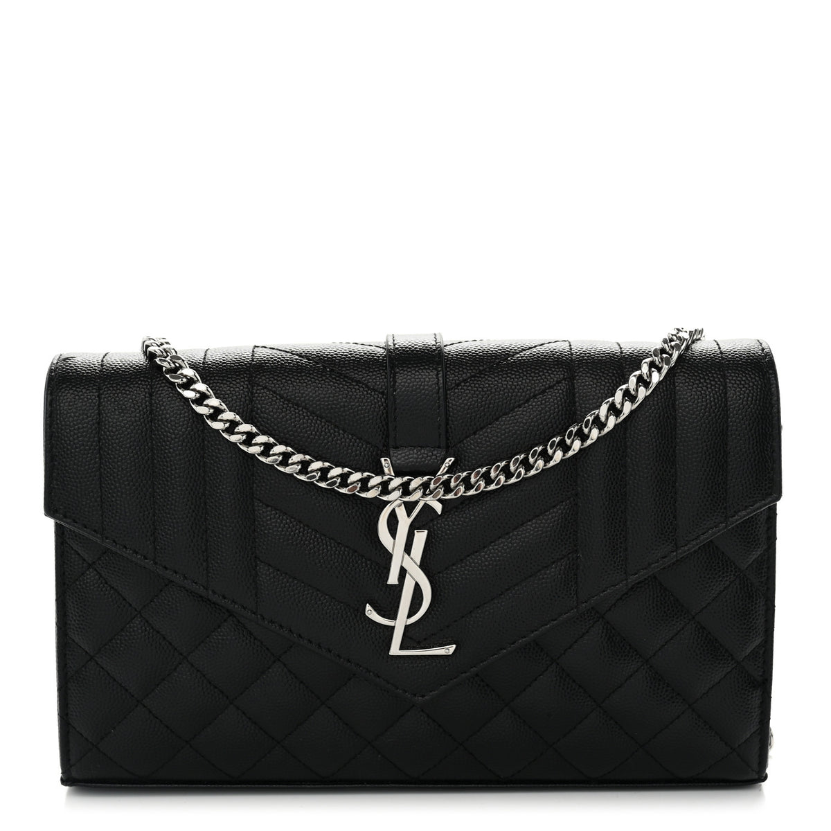 Saint Laurent Grain De Poudre Mixed Matelasse Triquilt Monogram Chain Wallet Black 1 of 10