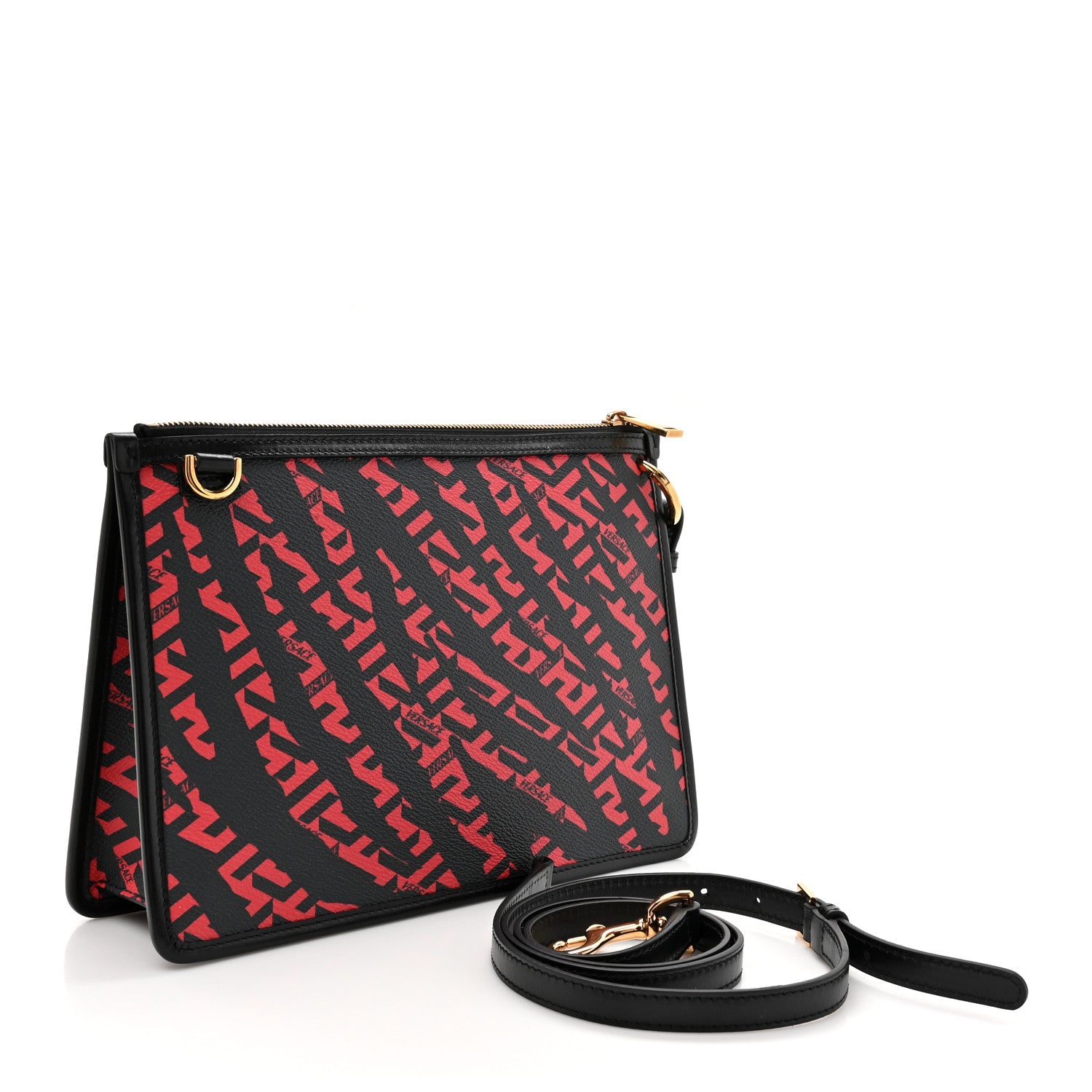 Versace Coated Canvas Large La Greca Signature Pouch Red Black 3 of 10