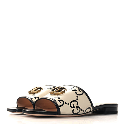 Gucci Malaga Kid GG Monogram Marmont Flat Slide Sandals 37 Mystic White Black 4 of 10
