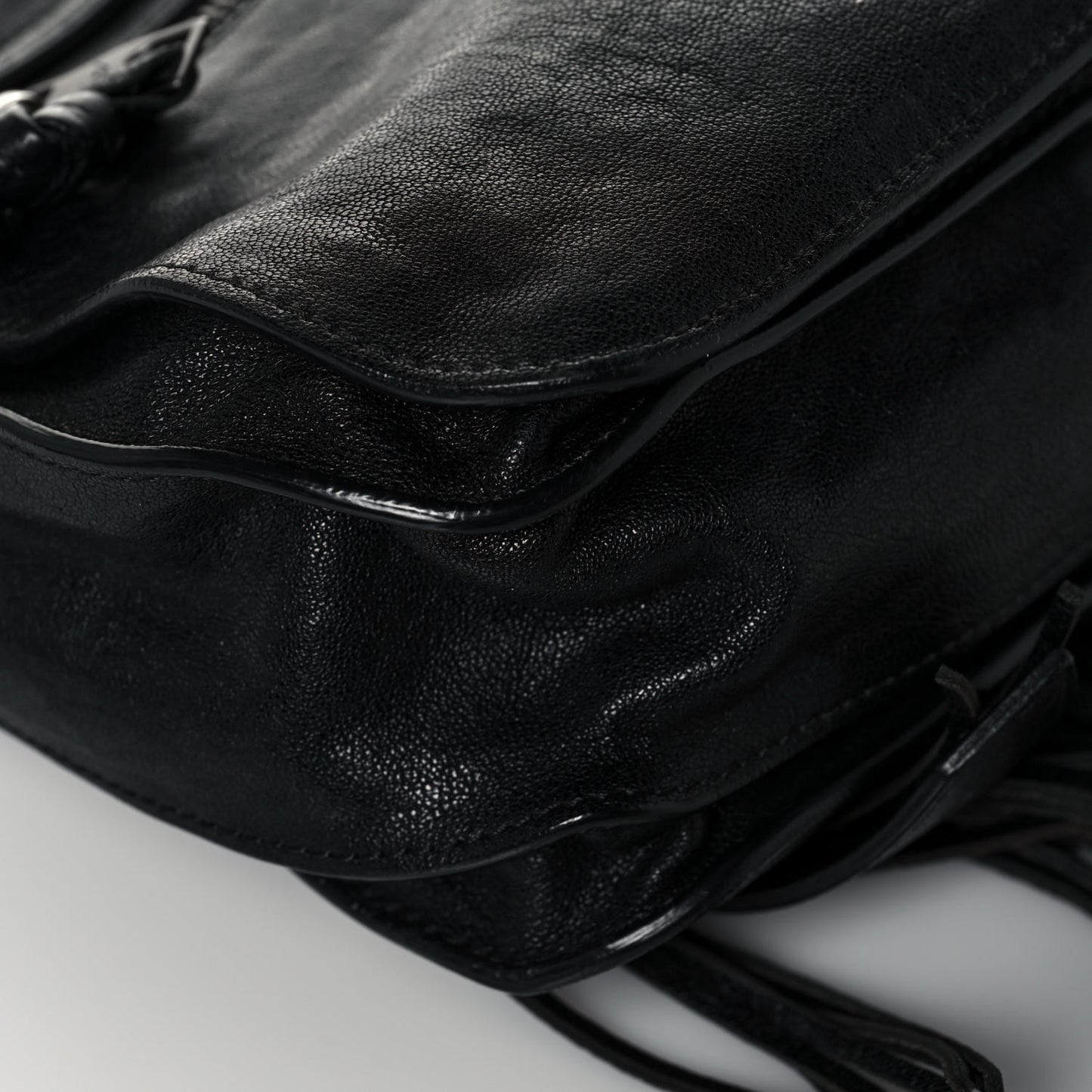 Lambskin Fringe PS1 Crossbody Pouch Black