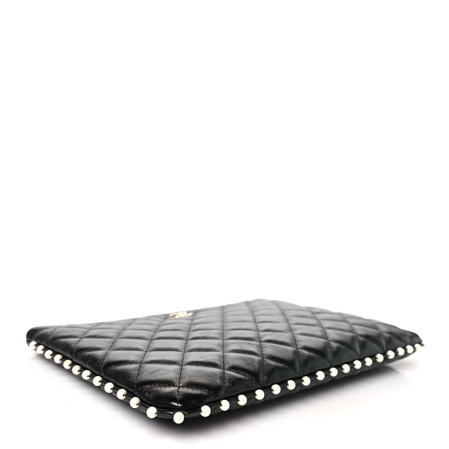 Calfskin Quilted Pearl Medium Cosmetic Case Black