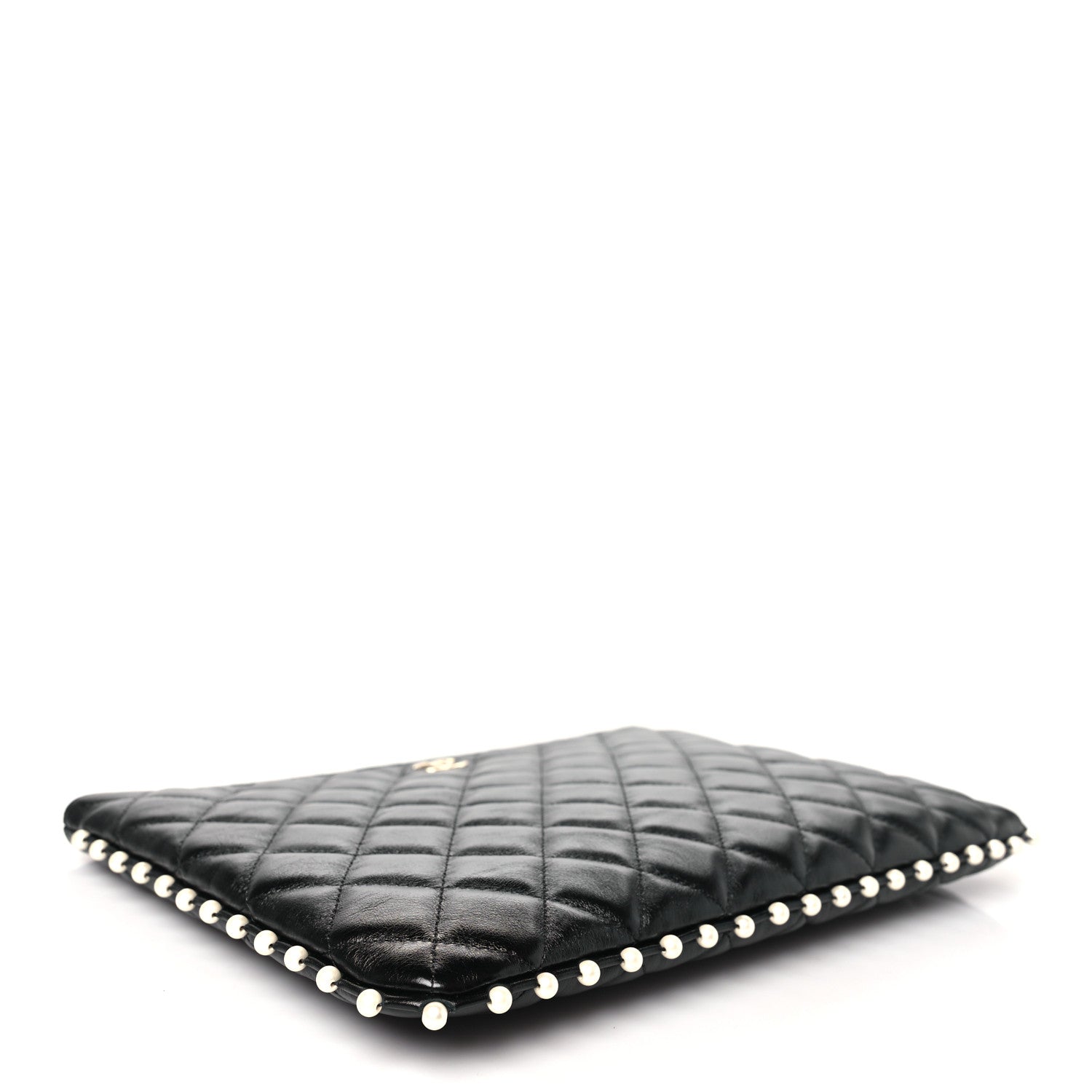 Chanel Calfskin Quilted Pearl Medium Cosmetic Case Black 4 of 9