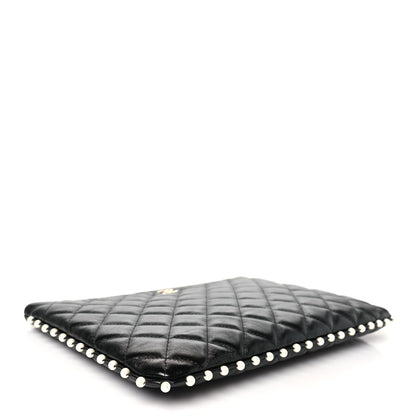 Chanel Calfskin Quilted Pearl Medium Cosmetic Case Black 4 of 9