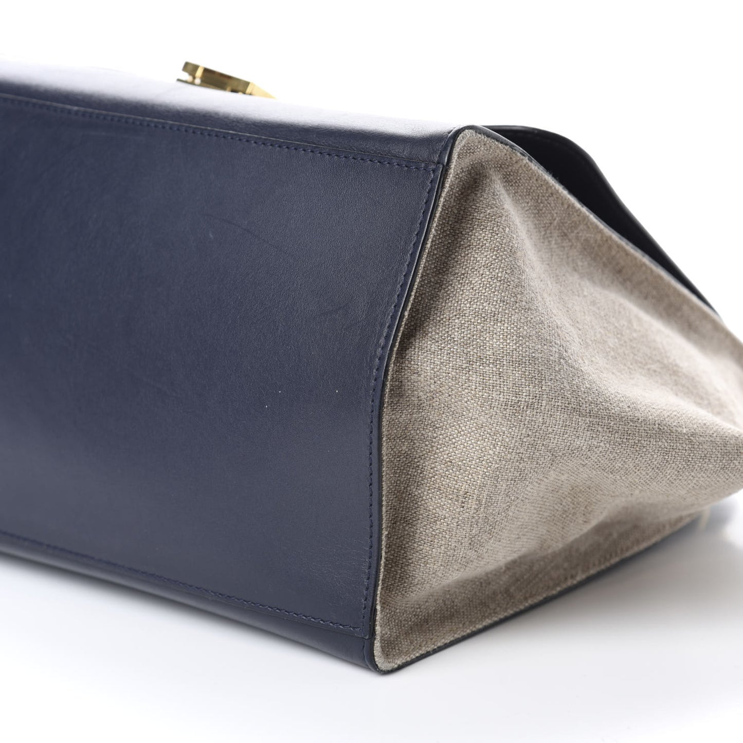 Smooth Calfskin Linen Medium Tri-Color Trapeze Black Navy Blue