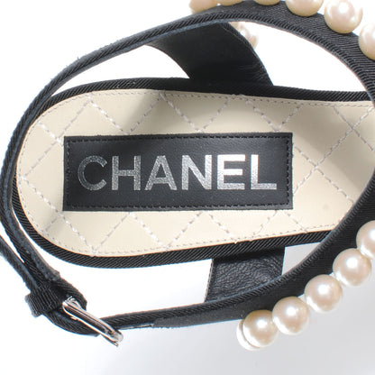 Chanel Pearl Trimmed Sandals Heels 38.5 Black 5 of 7
