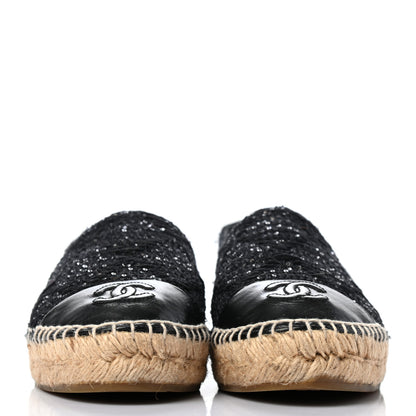 Chanel Tweed Patent Goatskin Sequin CC Espadrilles 36 Black 2 of 10