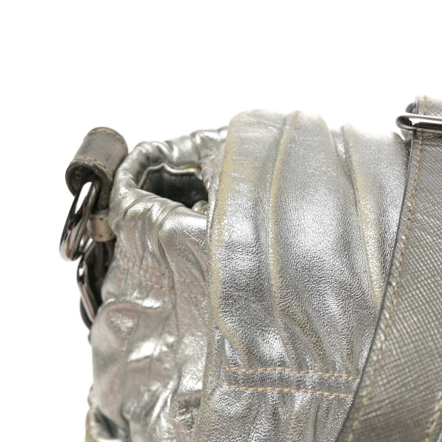 Prada Metallic Nappa Gaufre Messenger Tote Argento 19 of 19