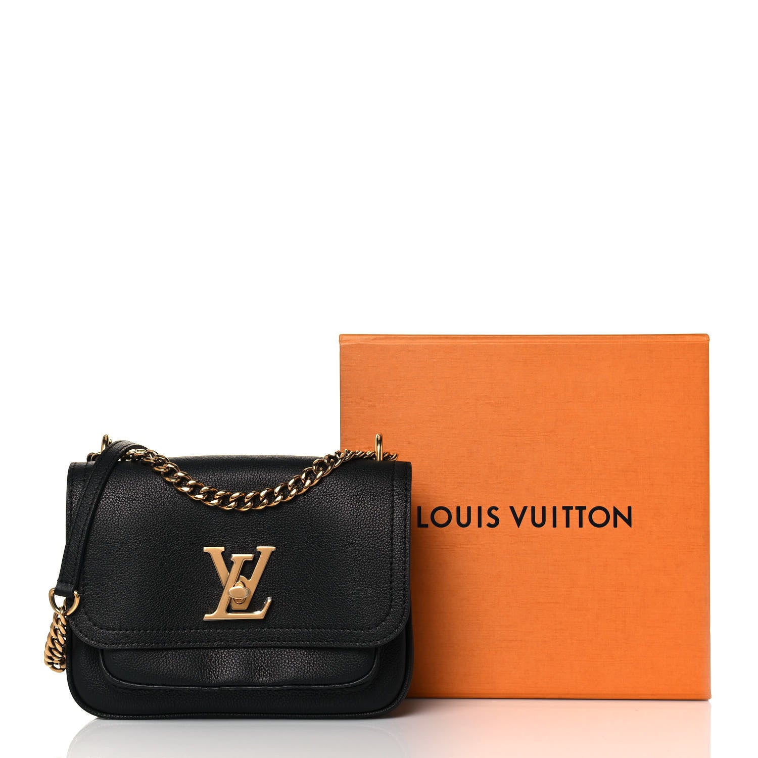 Louis Vuitton Grained Calfskin Lockme Chain Bag PM Black 1050576