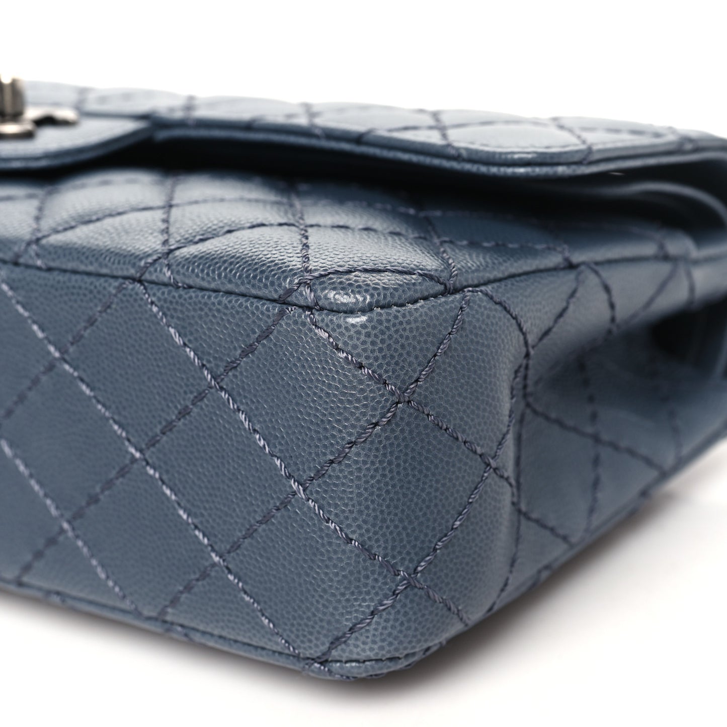 Caviar Quilted Medium Double Flap Grey