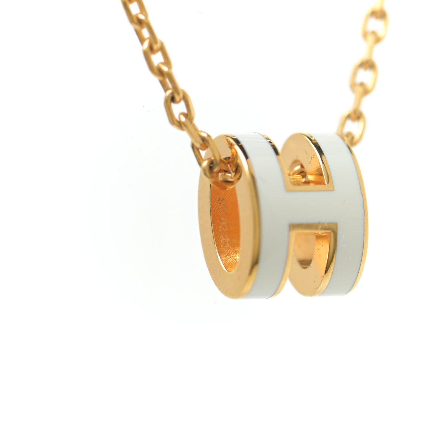 Lacquered Gold Mini Pop H Pendant Necklace White