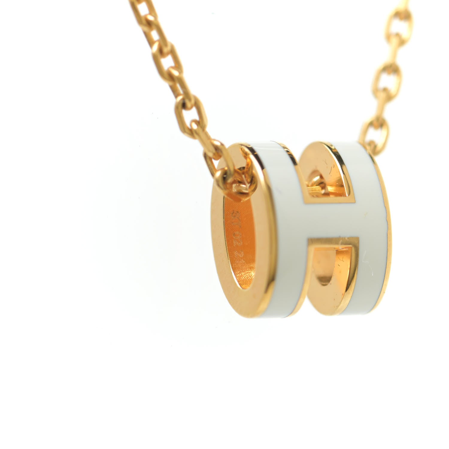 Hermes Lacquered Gold Mini Pop H Pendant Necklace White 6 of 7