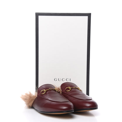 Gucci Malaga Kid Fur Womens Princetown Slippers 38.5 Vintage Bordeaux 10 of 10