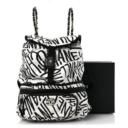 Chanel Nylon Printed Quilted Coco Neige Convertible Backpack Black White 18 of 18