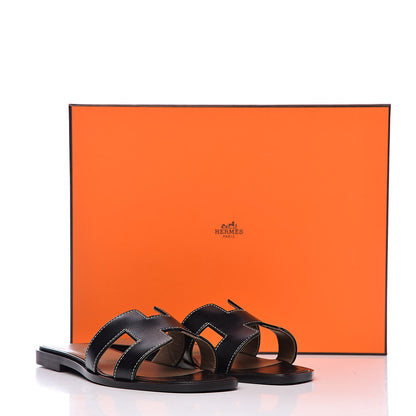Hermes Box Calfskin Oran Sandals 36 Black 10 of 10