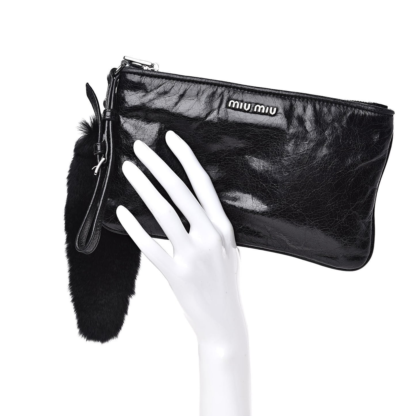 Nappa Lux Rabbit Fur Pouch Black