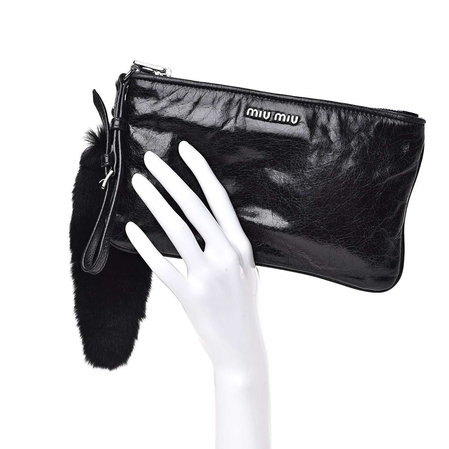 Miu Miu Nappa Lux Rabbit Fur Pouch Black 2 of 11