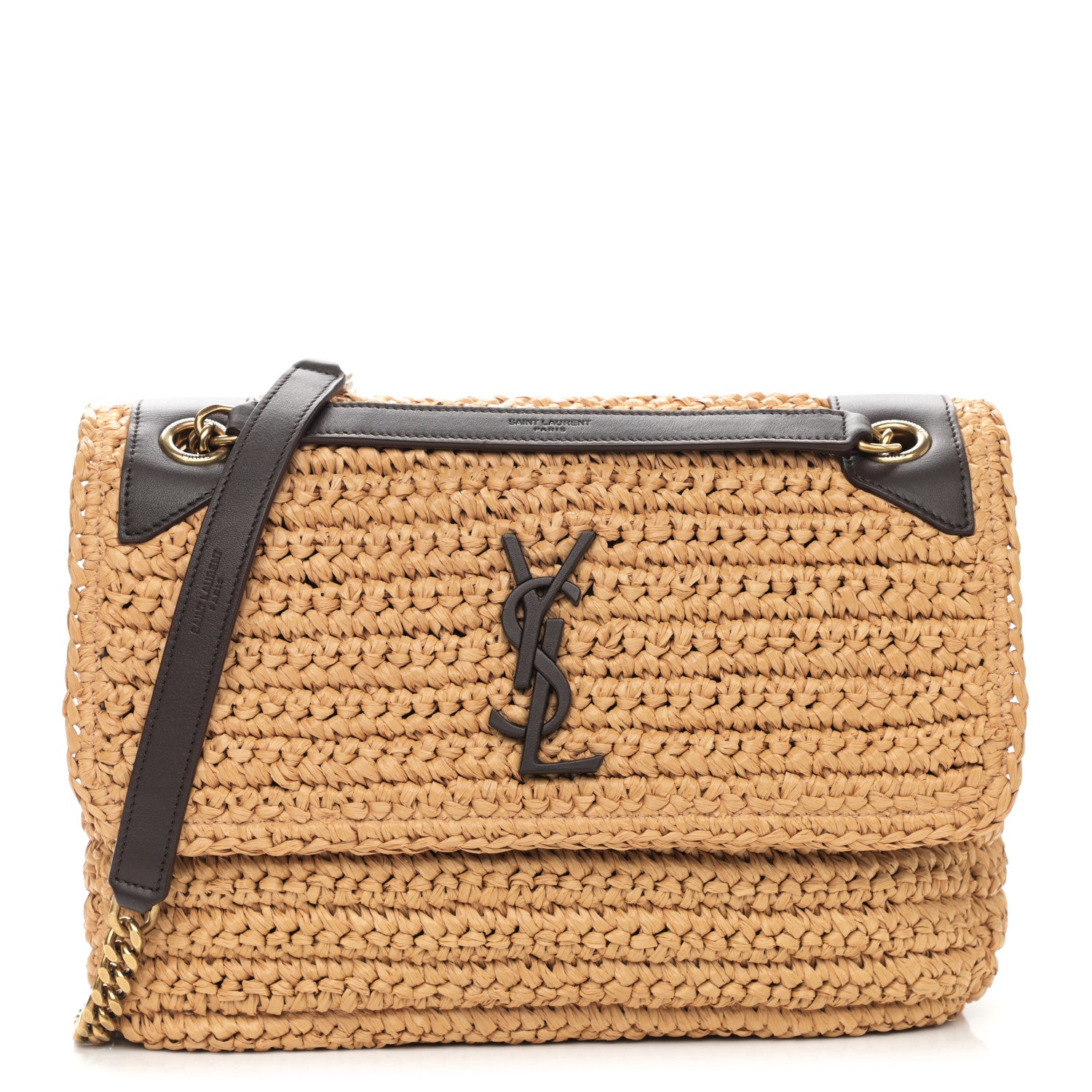 Saint Laurent Raffia Calfskin Monogram Medium Niki Chain Satchel Tan 1 of 11