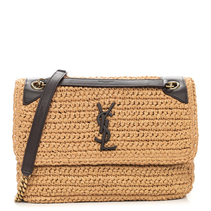 Saint Laurent Raffia Calfskin Monogram Medium Niki Chain Satchel Tan 1 of 11