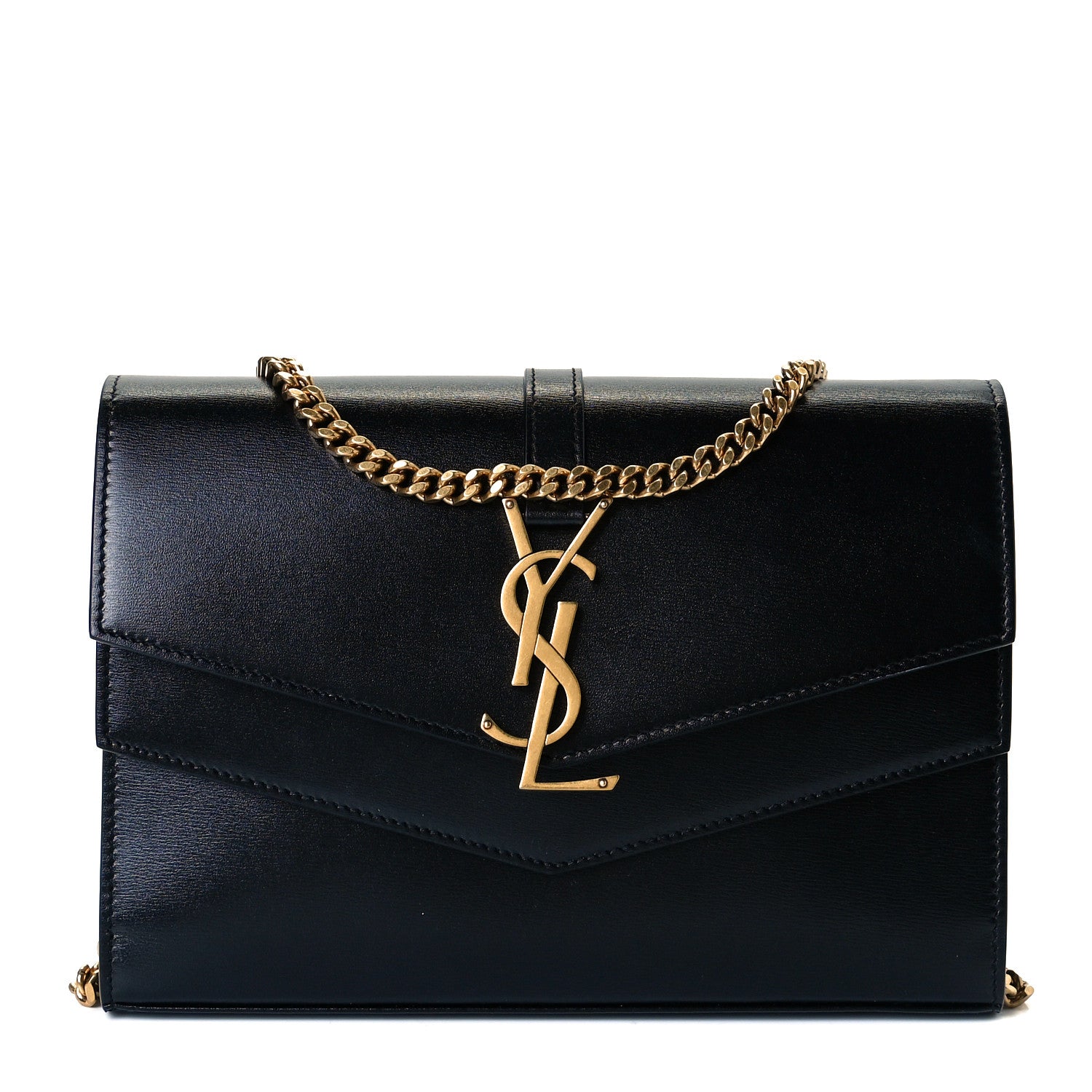 Saint Laurent Smooth Calfskin Monogram Sulpice Chain Wallet Black 1 of 9
