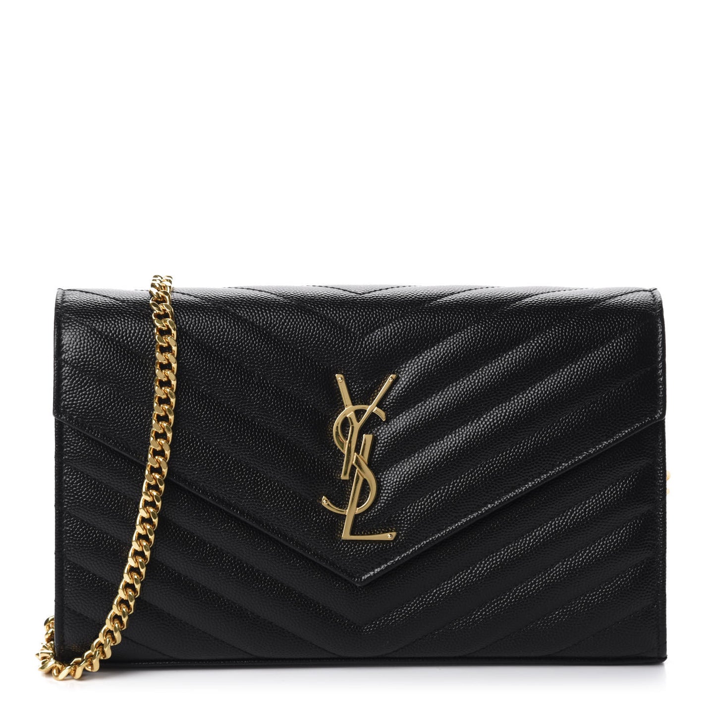 Grain De Poudre Matelasse Chevron Monogram Chain Wallet Black