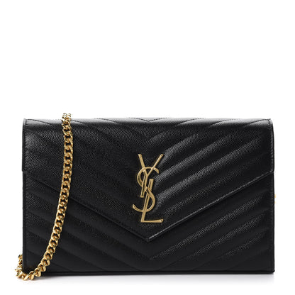 Saint Laurent Grain De Poudre Matelasse Chevron Monogram Chain Wallet Black 1 of 10