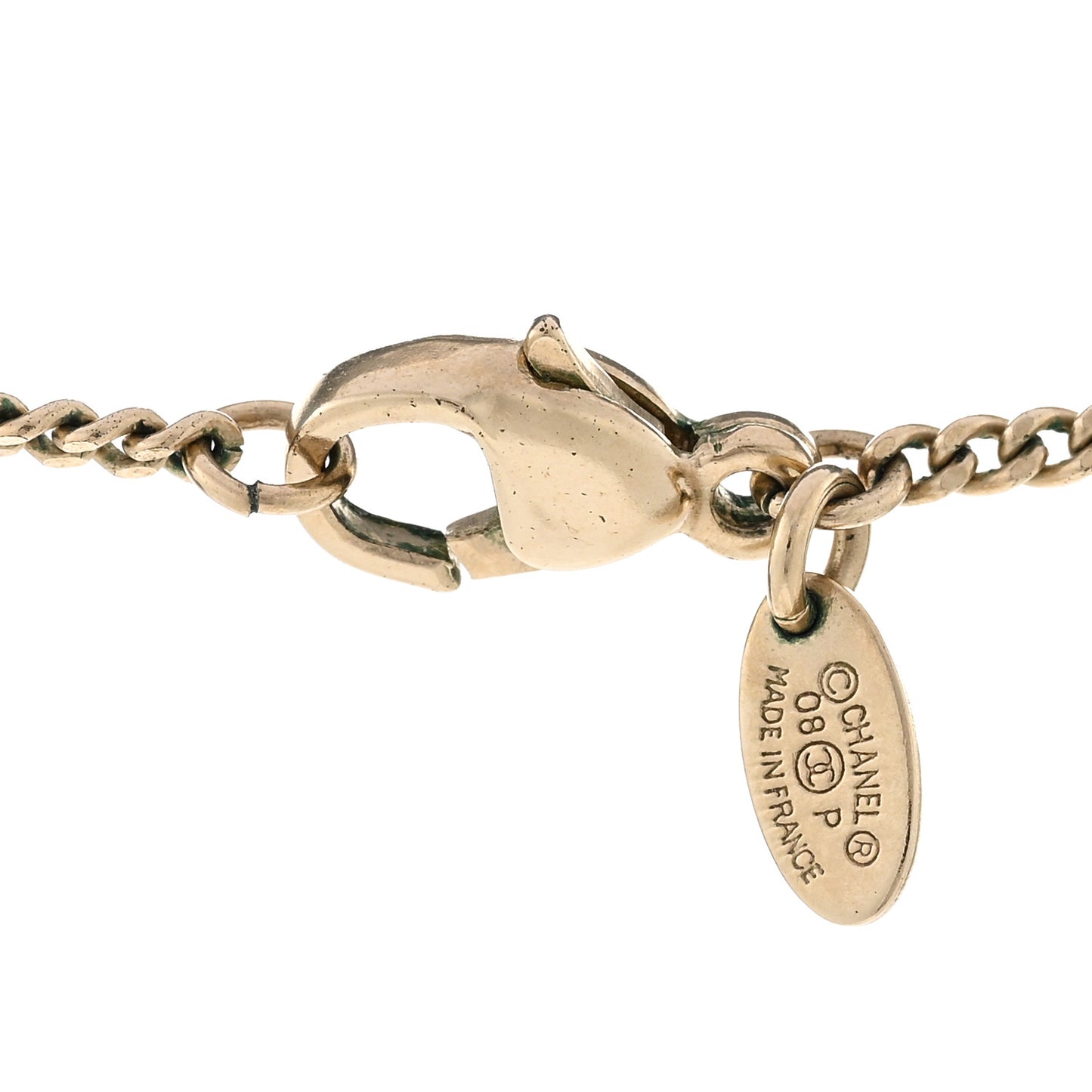 Pearl Crystal CC Pendant Necklace Gold