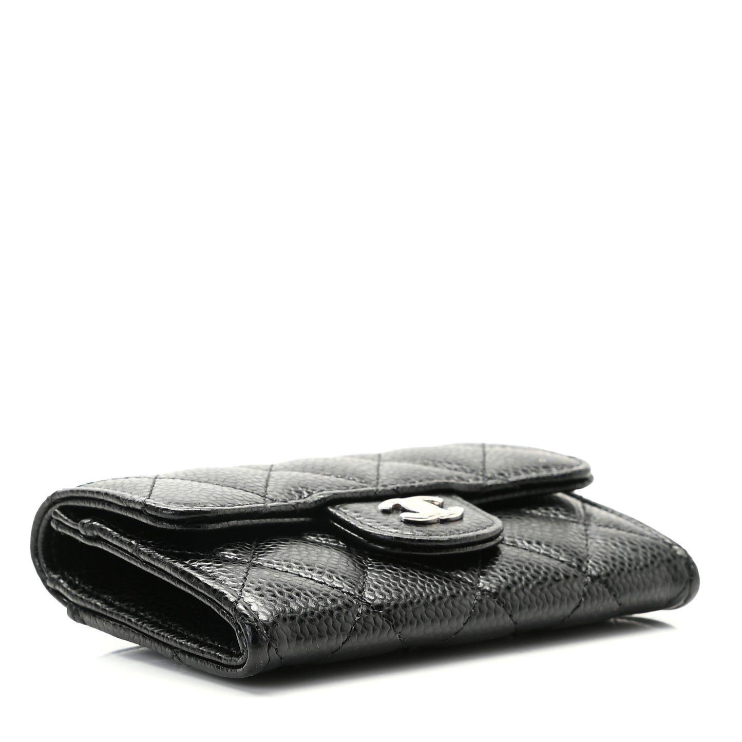 Caviar Quilted Flap Card Holder Wallet Black
