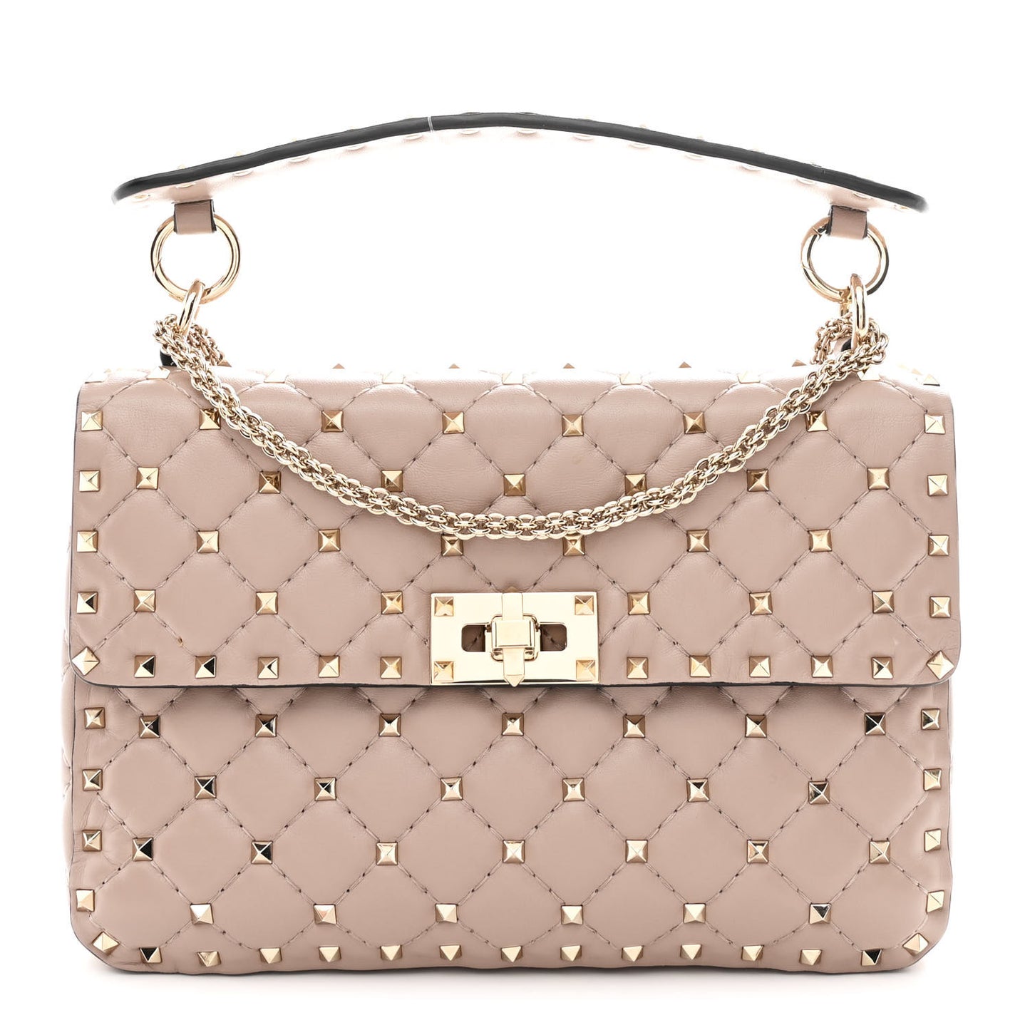 Lambskin Medium Rockstud Spike Shoulder Bag Poudre