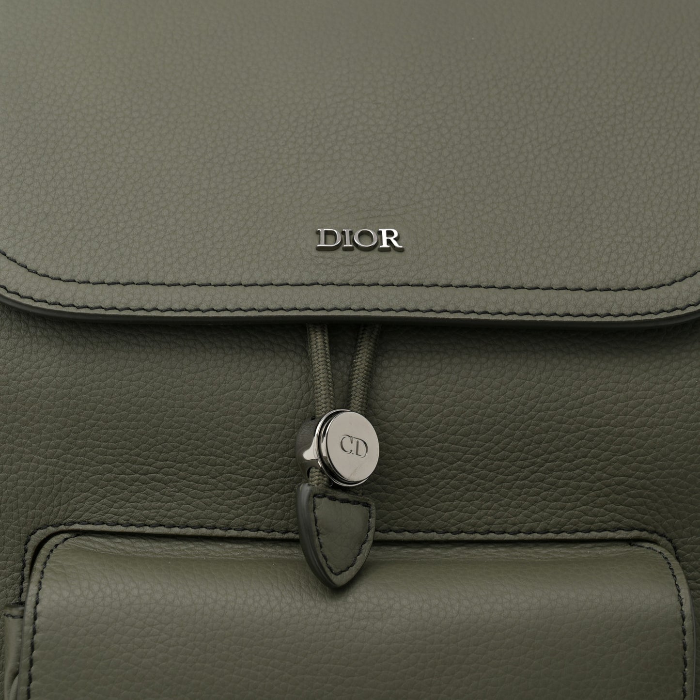 Grained Calfskin Saddle Drawstring Backpack Green