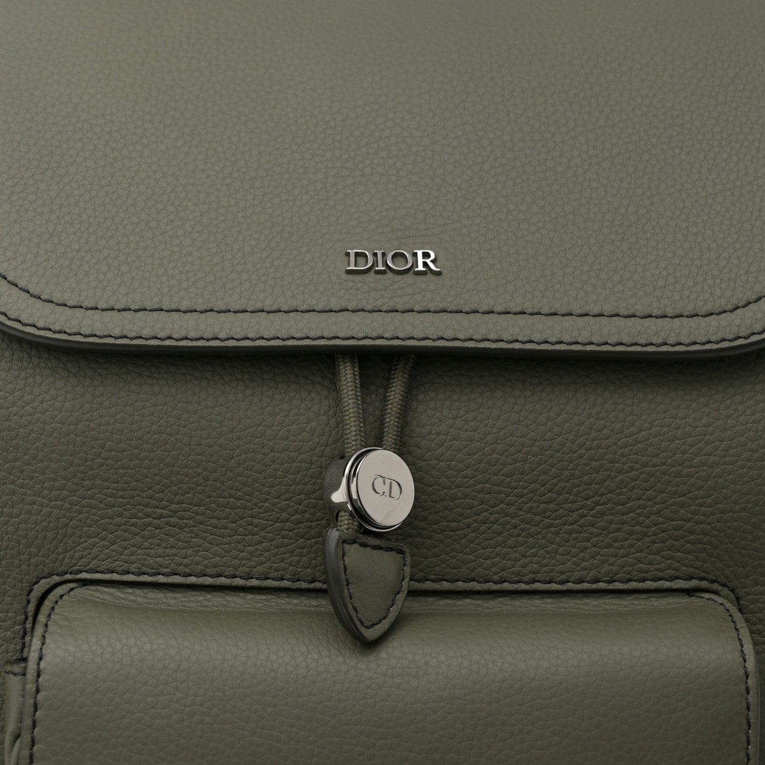Christian Dior Grained Calfskin Saddle Drawstring Backpack Green 8 of 10