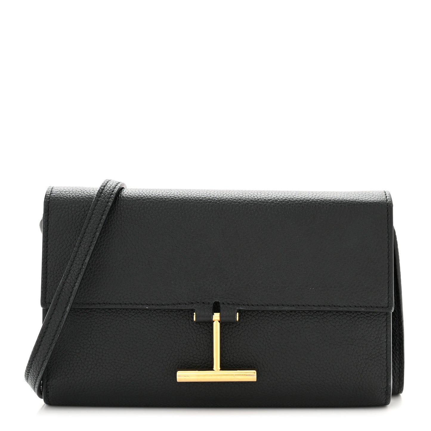 Calfskin T Clasp Tara Wallet On Strap Black