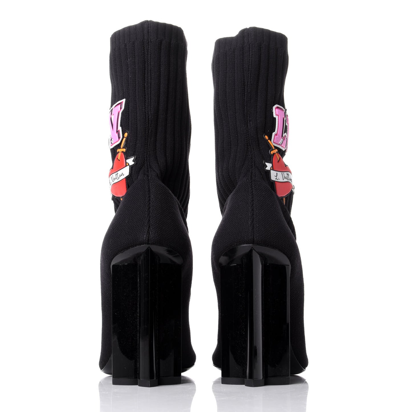 Stretch Fabric LV Black Heart Sock Ankle Boots 40 Black